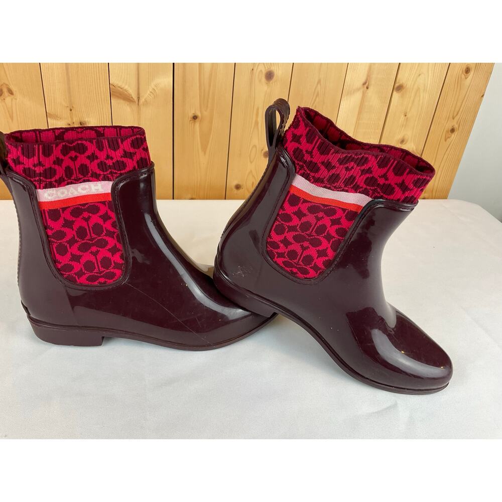 Coach Women's Rain Booties, Size 9- Maroon/Red